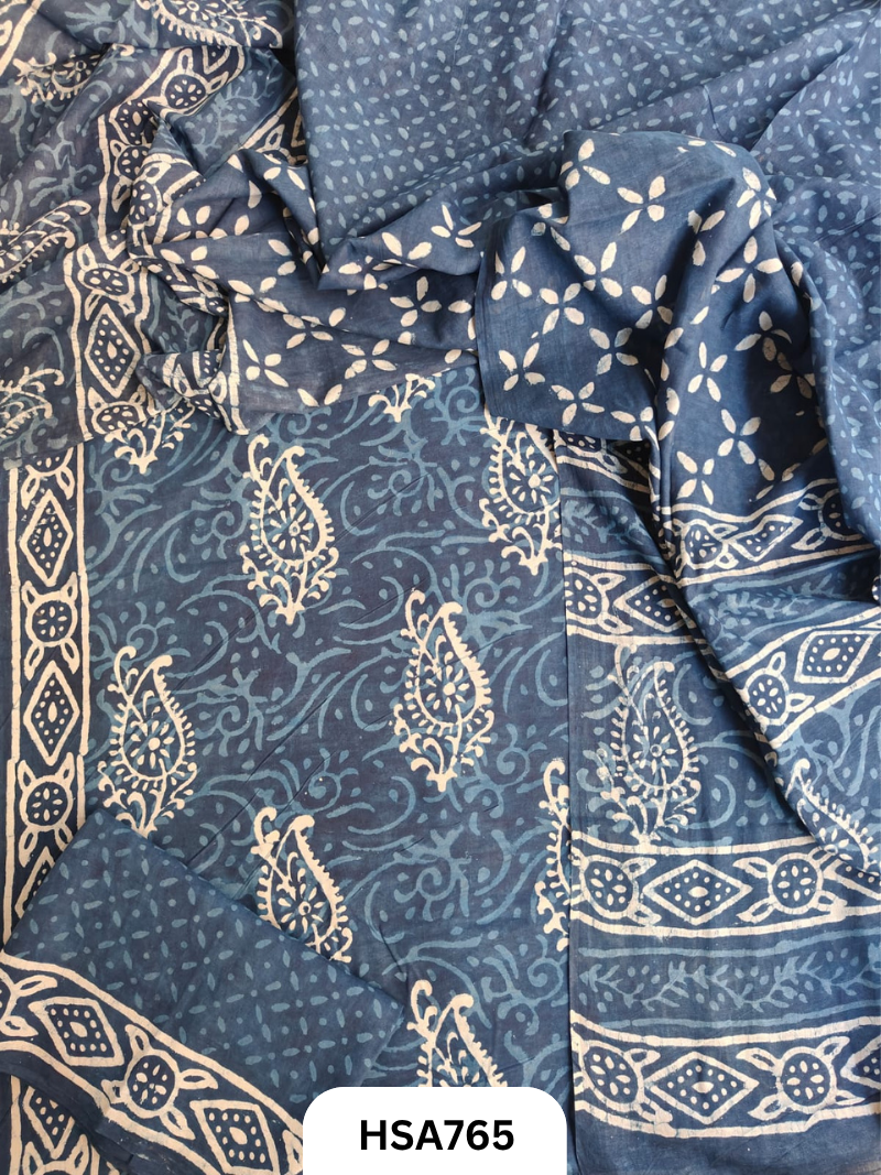 Exclusive Indigo Handblock Print Salwar Suit 3pcs