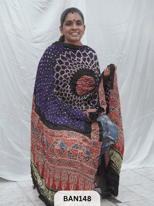 AJRAKH BANDHEJ GUL DUPPATA WITH LAGDI PATTA