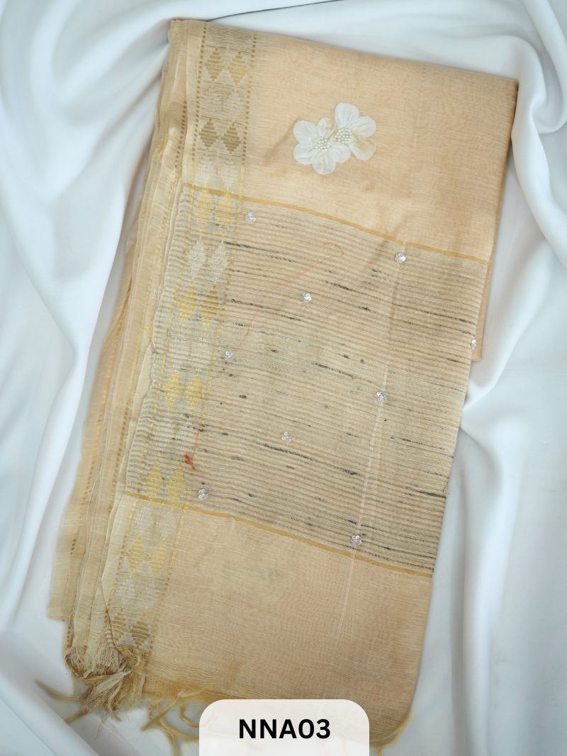 PURE SILK LINEN - 70LEA PURITIY HAND APPLIQUE WORK