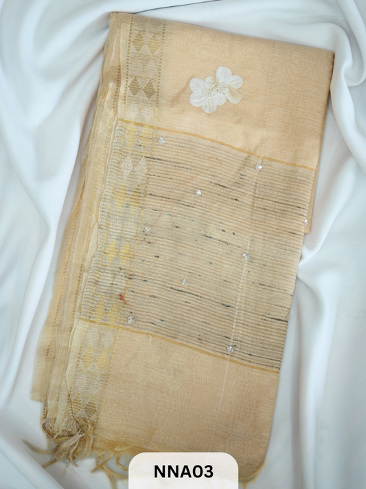 PURE SILK LINEN - 70LEA PURITIY HAND APPLIQUE WORK