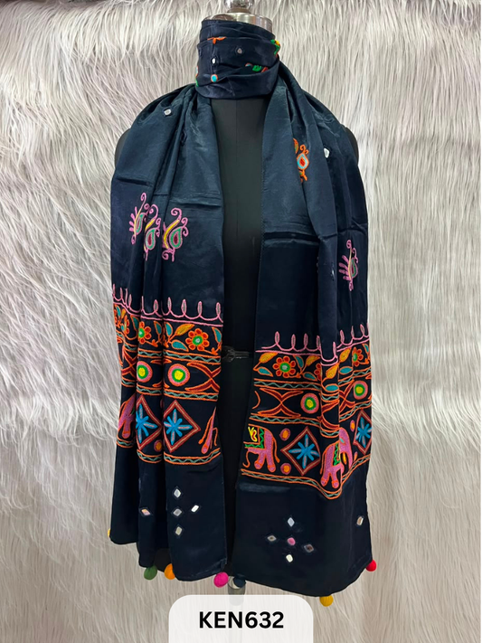 MUSHRU HAND AARI WORK WITH MIRROR WORK STOLE