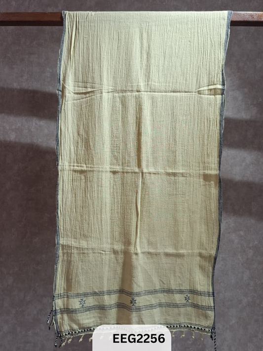 HANDWEAVED KALA COTTON STOLE WITH TESSLES-2.2MTR*20INCH