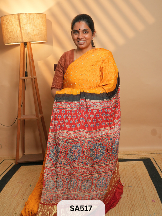 MODAL SILK | AJRAKH PRINT | BANDHEJ SAREE