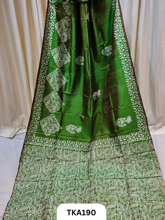 Bishnupuri Katan Silk Block Print Saree