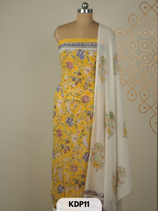 Chiffon double dimention handblock print 3 pcs salwar set