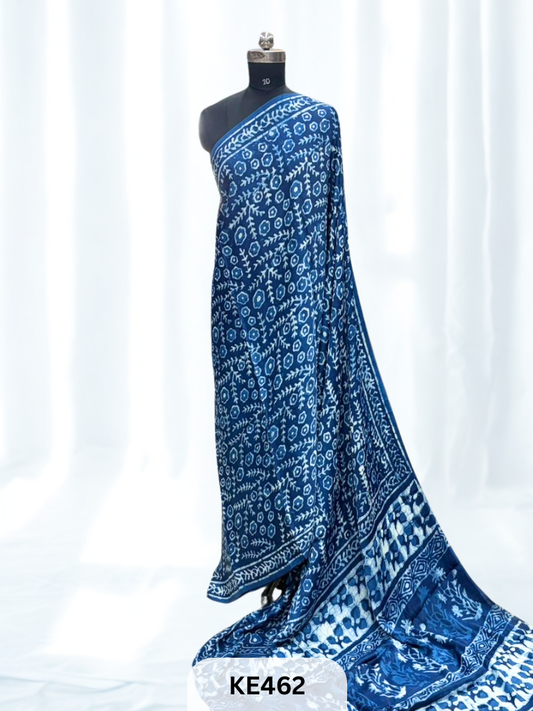 AJRAKH MODAL INDIGO SAREE - SPECIAL DEAL