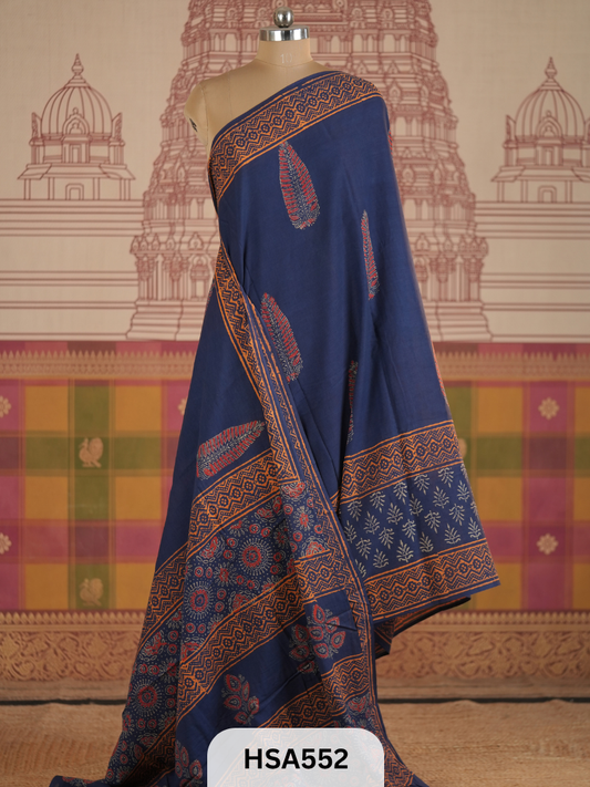 COTTON AJRAKH HANDBLOCK SAREE