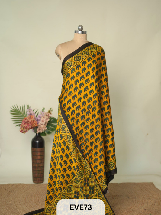 MODAL AJRAKH HANDBLOCK PRINT SAREE