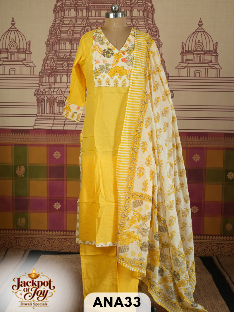 pure mulcotton sangner handblock stitched 3 pcs suit