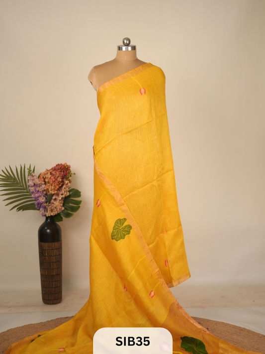 PURE MUSLIN JAMDHANI LINEN SILK SAREE - HANDLOOM