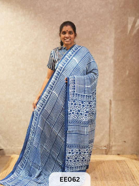AJRAKH MODAL INDIGO SAREE - SPECIAL DEAL