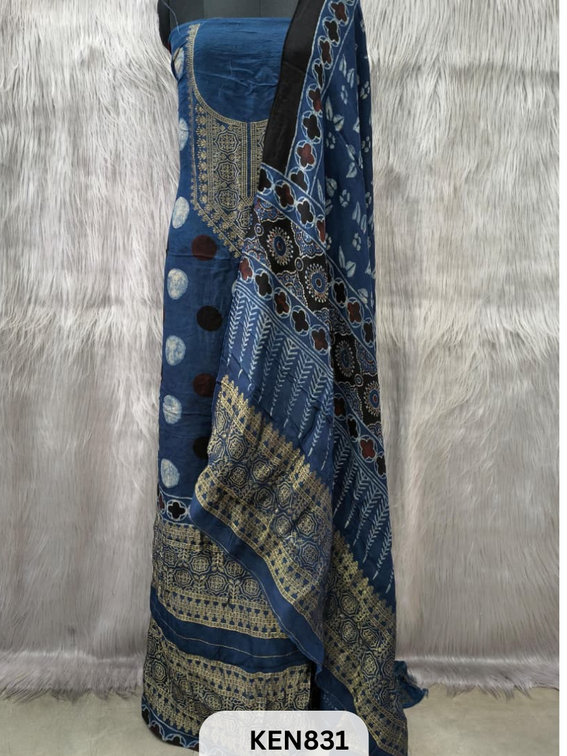 DOLA SILK NATURAL DYE HANDBLOCK PRINT 2PC -UNSTICHED SUIT(3.30MTRTOP 2.20MTR DUPPATA