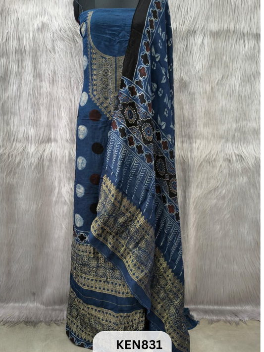 DOLA SILK NATURAL DYE HANDBLOCK PRINT 2PC -UNSTICHED SUIT(3.30MTRTOP 2.20MTR DUPPATA
