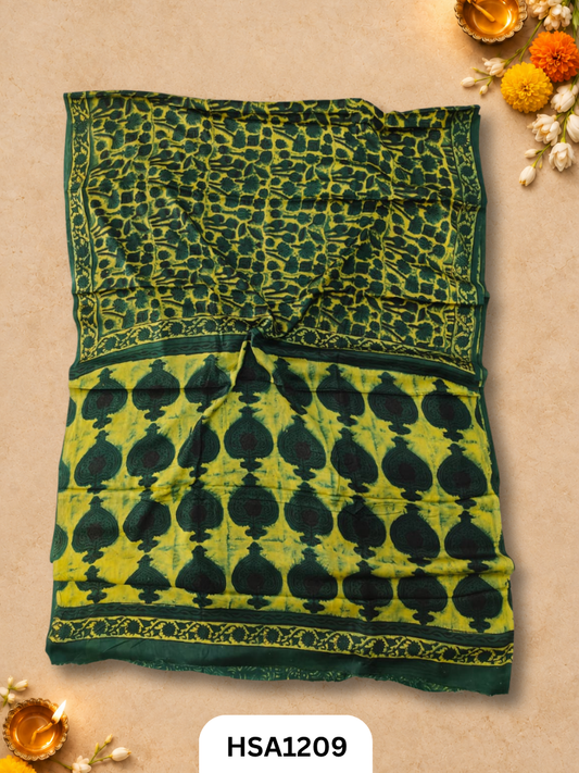 Hand Block Print Ajarkh Vanaspati Modal Silk Saree with blouse