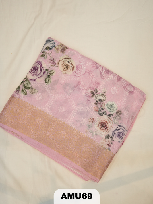 PREMIUM BANARAS ORGANZA DIGITAL KALAMKARI PRINT SAREE