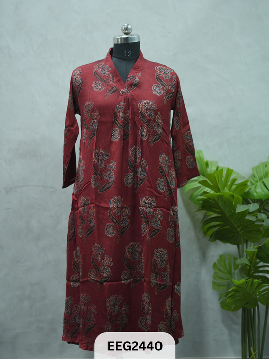 MODAL AJRAKH PRINT KURTI WITH PLEATS