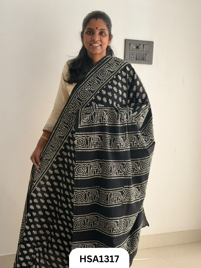 Hand Block Printed Pure Cotton Mulmul Saree