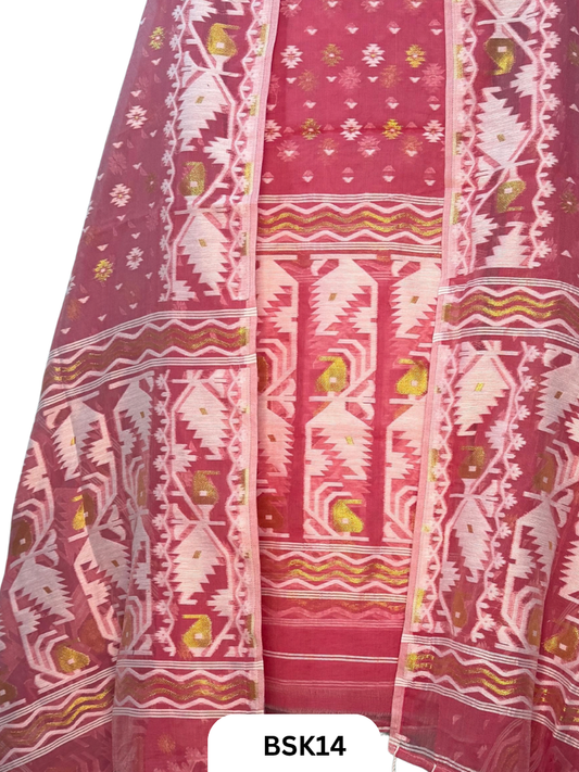 Cotton Jamdani Zari Weave  Top Material - 2.5  Duppata - 2.5  Machine Weave Hand Cutting