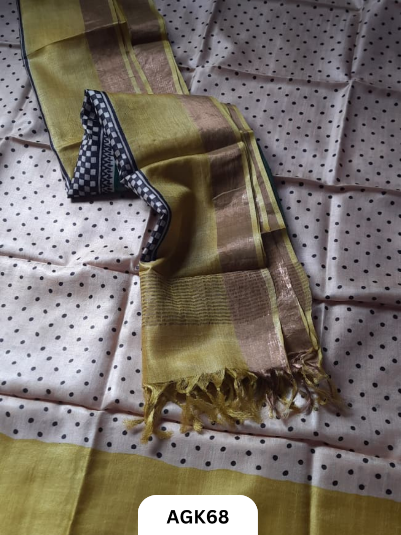 Silk Mark Certified Tussar Salwar Set with Hand Block Print