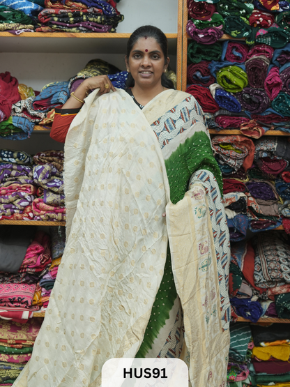 PURE DOLA SILK WITH AJRAKH MINAKARI PALLU