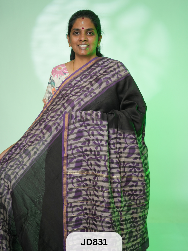PURE CHANDERI SILK WITH HANDBLOCK SAREE