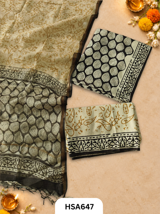 Handblock Printed Kota Doriya Dupatta With Cotton Suits Top 2.5mtr Dupatta 2.5mtr