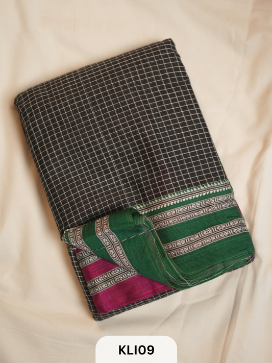 PURE HANDLOOM PETTADA ANCHU SAREE - JAQUARD BORDER