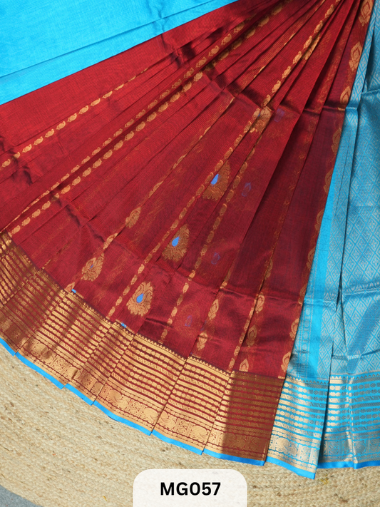 Pure Handloom Mangalgiri saree Rekha pallu Butta