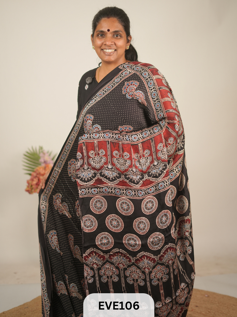 MODAL AJRAKH HANDBLOCK PRINT SAREE