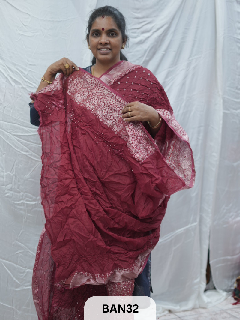 PURE RAW SILK WITH MEENAKARI BUTTA BANDHINI SAREE
