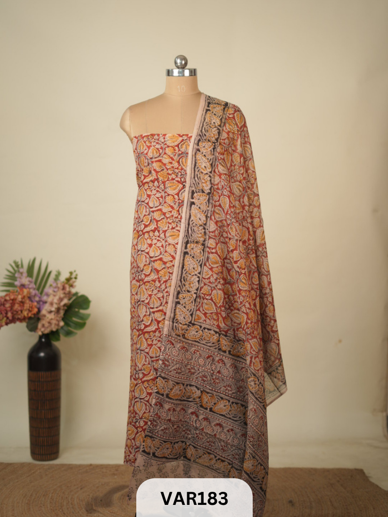 PURE HANDBLOCK KALAMKARI COTTON-2 PCS-TOP & DUPPATA