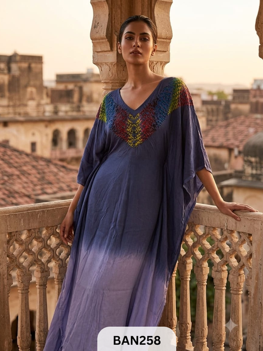MODAL MULTI COLOUR SHIBORI SHADED UNSTITCHED KAFTAN