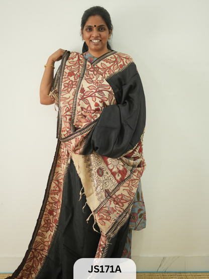 KALAMKARI X MANGALAGIRI FUSION SAREE -  DOUBLE BORDER