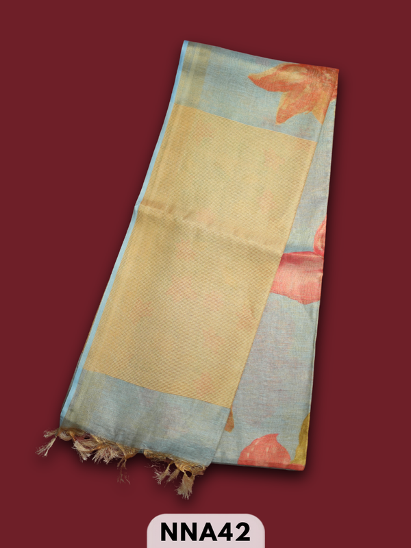 PURE TUSSAR WITH FLORAL DESIGNER SAREE