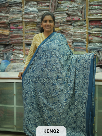 PURE MODAL AJRAKH PIGMENTED SCREENPRINT SAREE