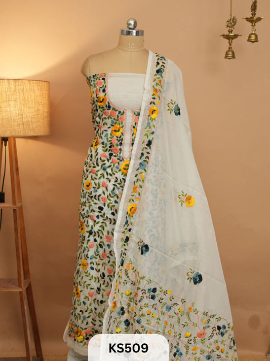 Dupion Chanderi Silk  With Hand Kantha Stitch