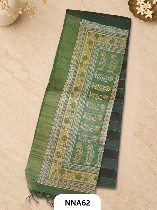 Handloom Pure Tussar Silk - Bullion With Kantha Stitch Saree