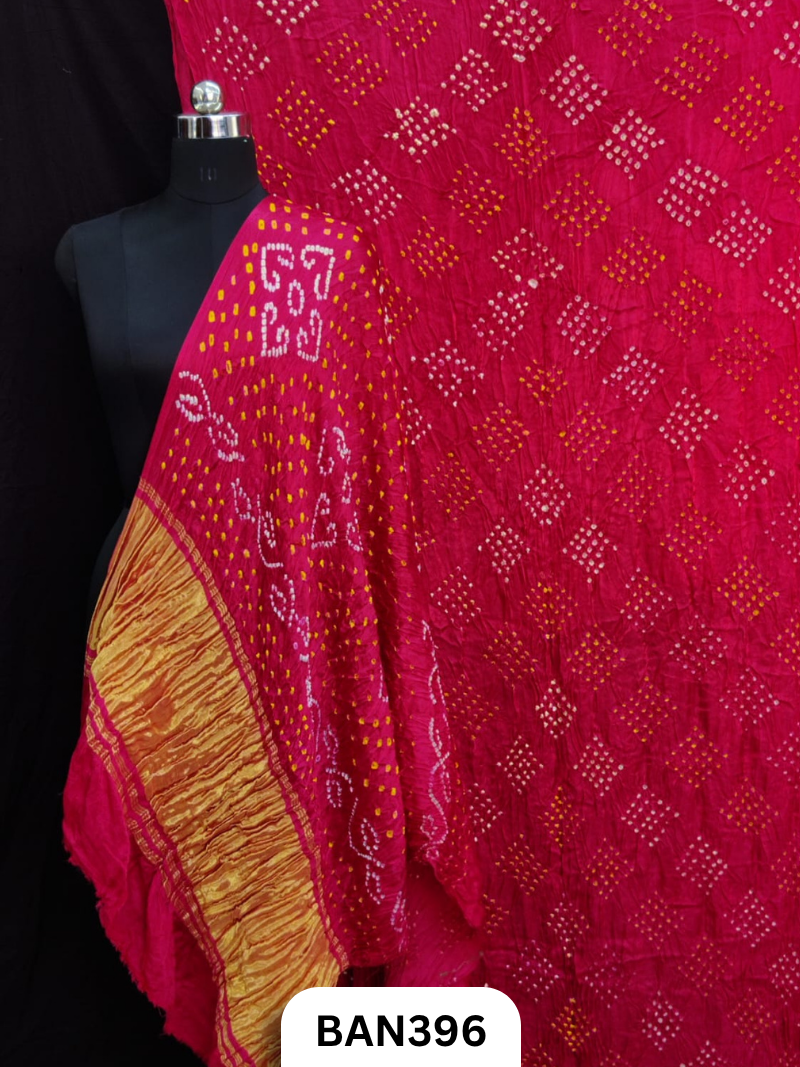 Semi Gaji Silk Tissue Pallu 25 Bani Bandhej Saree