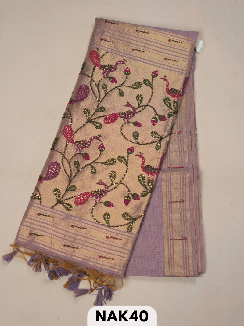 Semi Tussar paithani with Hand embroidry saree