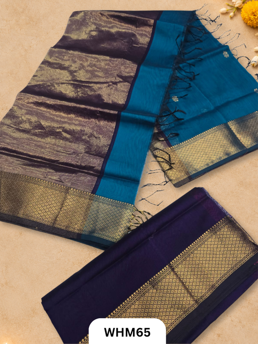 Pure Maheshwari handloom dress material zari border butti set  2 pcs