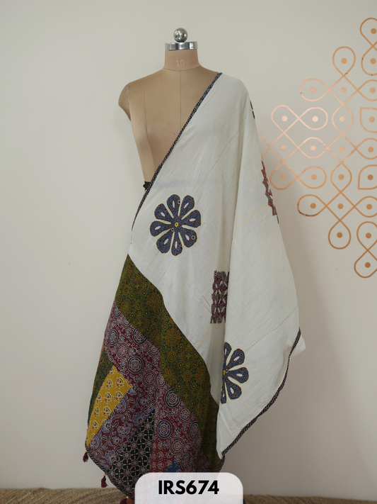 AJRAKH PATCH WORK AND HAND  WORK DUPATTA - 2.5MTR LENGTH AND 38 PANA