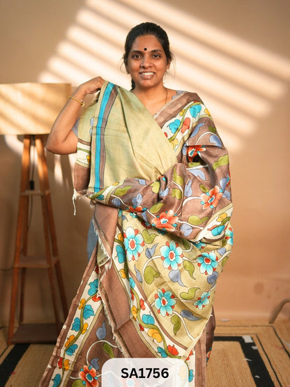 MURSHIDABAD SILK SAREE HAND PAINTED