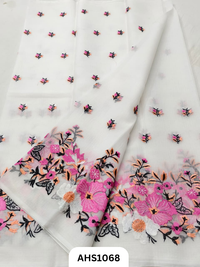 Kota Cotton Flowers Embroidery Work Saree with Blouse