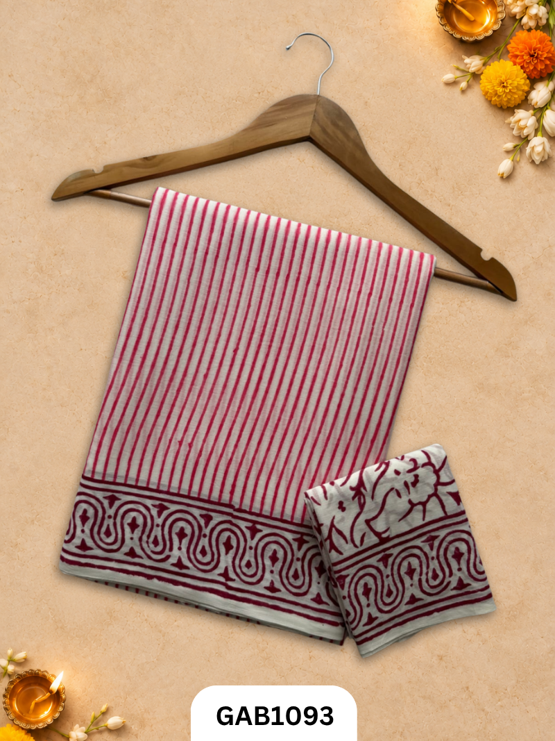 Bagru Handblock Print Mulmul Cotton Saree With Blouse