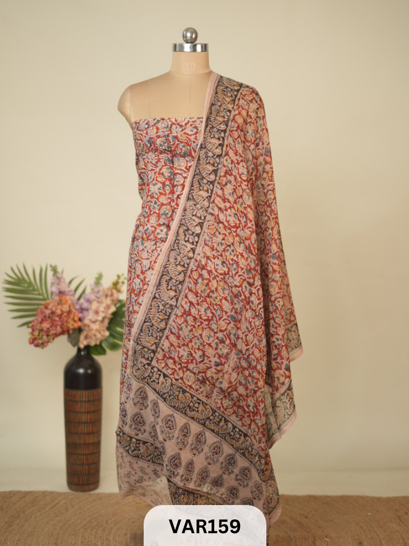PURE HANDBLOCK KALAMKARI COTTON-2 PCS-TOP & DUPPATA