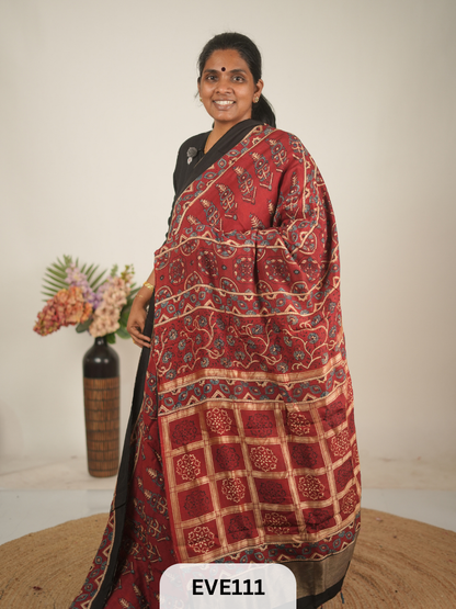 TUSSAR CHANDERI WITH GHARCHOLA - NATURAL AJRAKH HANDBLOCK