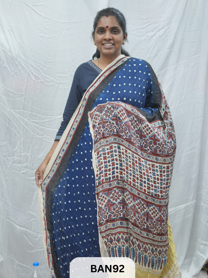 BANDHANI WITH AJRAKH SEMI GAJI SAREE