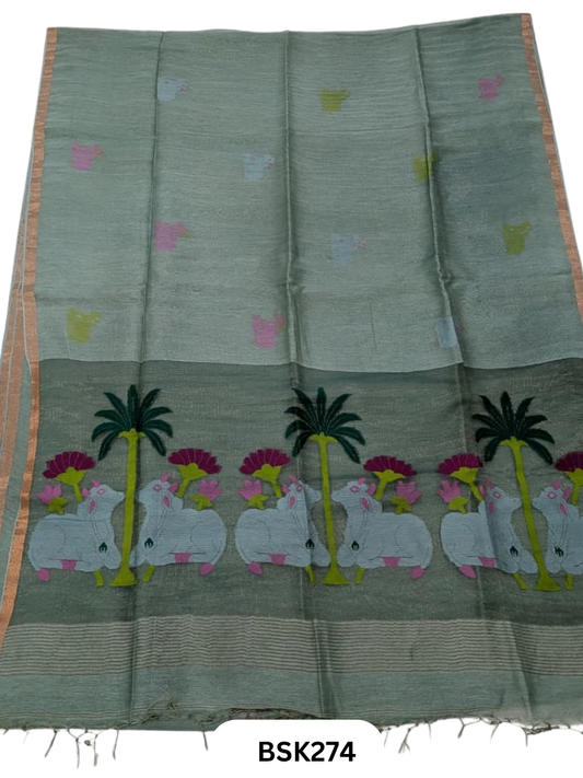 Handloom Pure Linen Silk Jamdhani Weave Saree