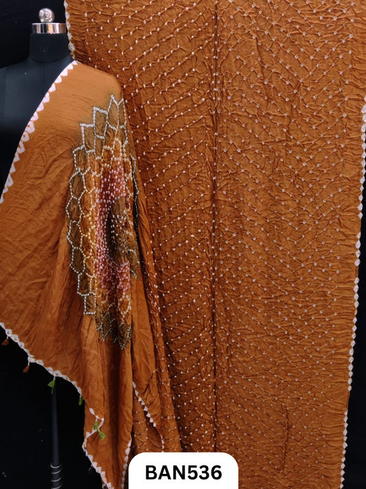 Semi Gaji Silk Multicolor Gul Pallu Bandhej Saree With Hand Tussels