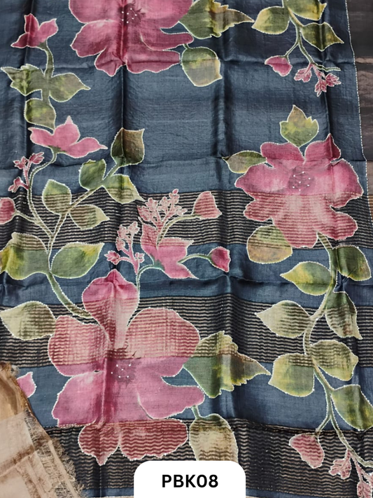 Pure Tussar Silk Saree with Heavy Embroidery & Bullion Stitch